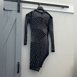 Black rhinestone and pearl embellished dress